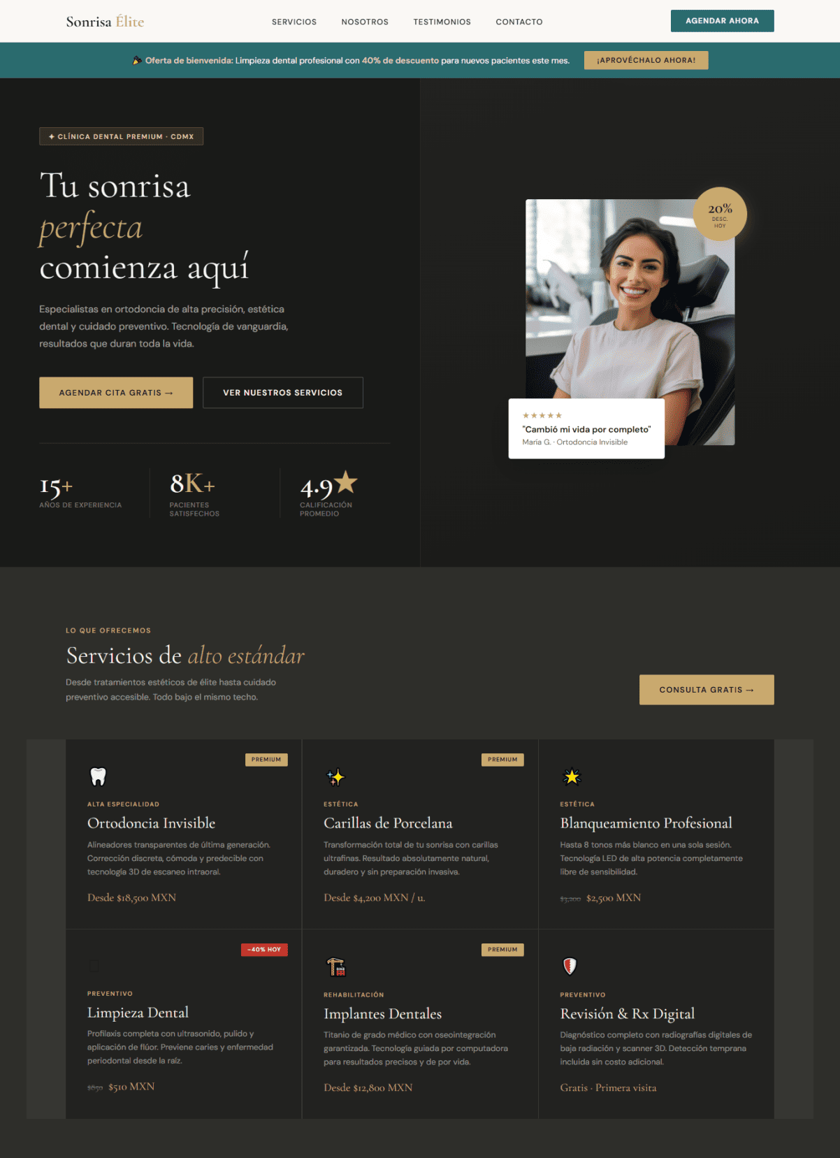 Diseño web clínica dental elegante